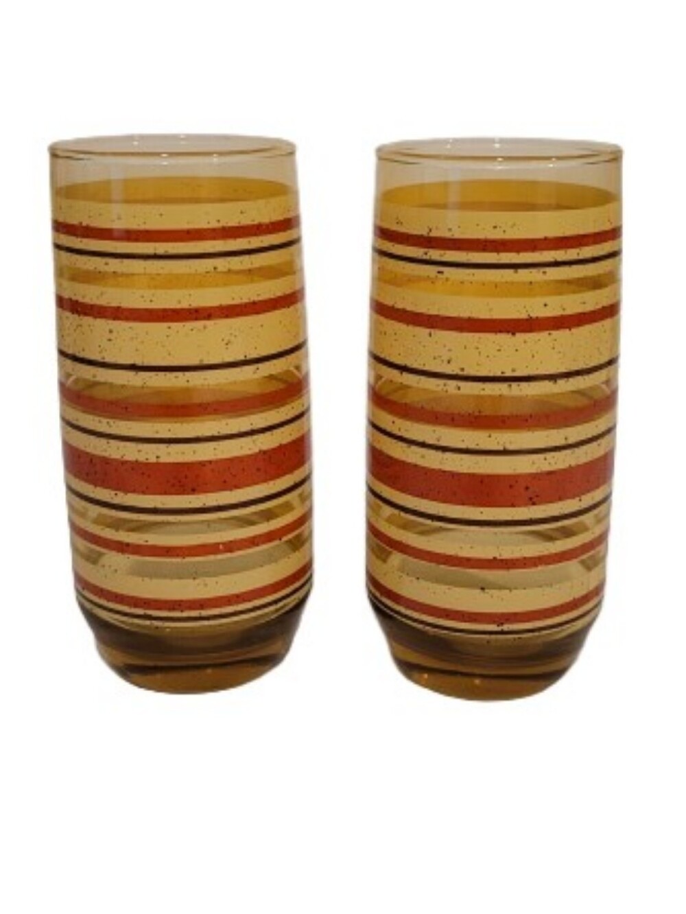 Retro Striped Juice Tumblers – Vintage Yellow Amber Orange Glass – Set of 2